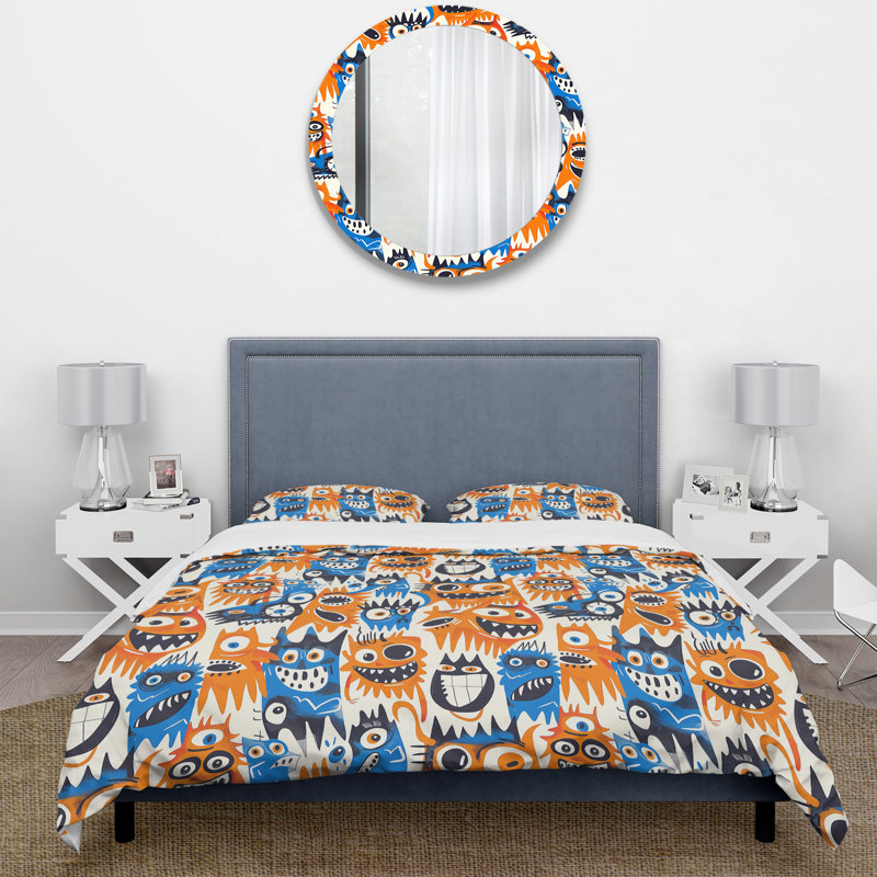 Ensemble de housse de couette orange et bleu pour enfants, Housse de couette très grand + 2 taies décorativ