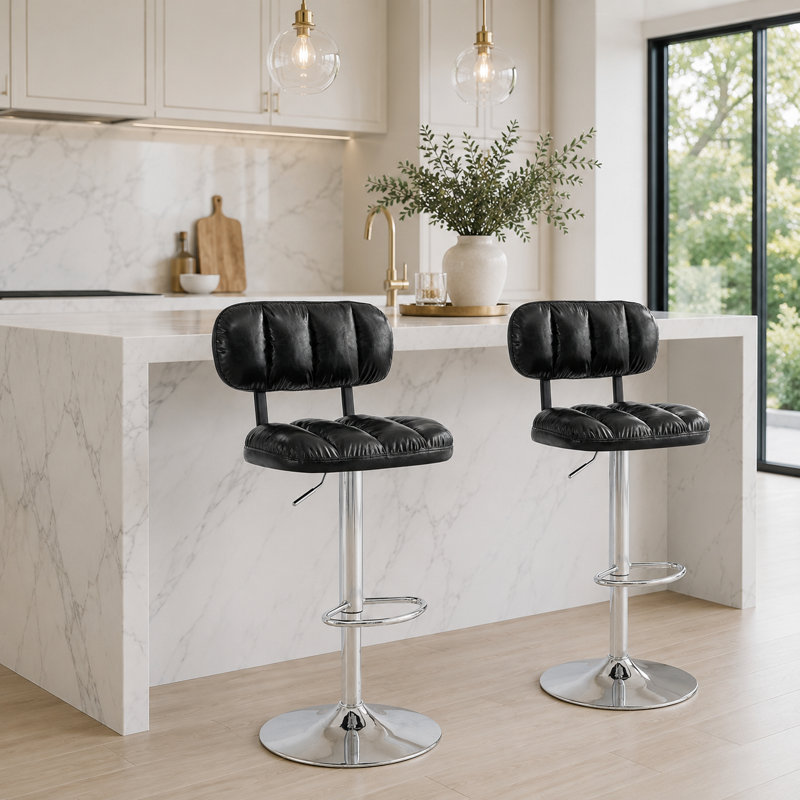 Tabouret de comptoir pivotant rembourré Vesta, Argent, Noir
