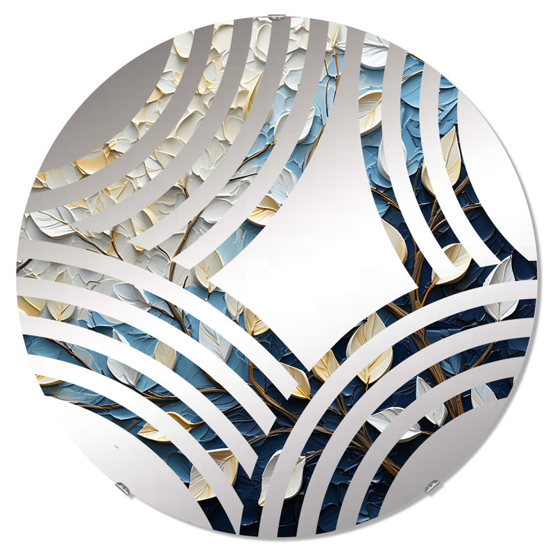 Feuille et breloque fleur en hiver II - Miroir décoratif ventilateur Baptist-MIR114768-Rond, 31,4 po x 31,4 po