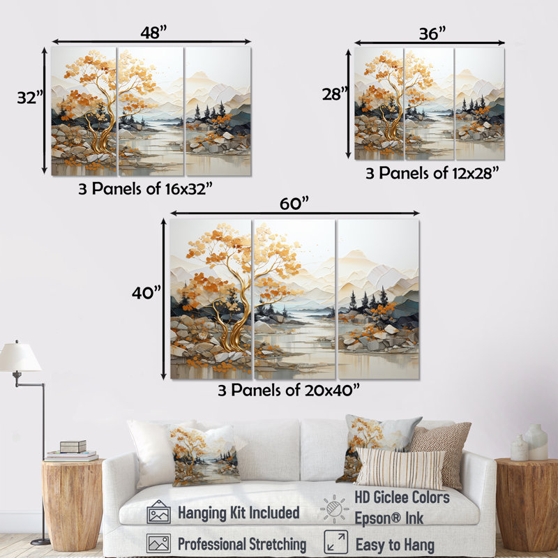 Or doré d'un chêne - ensemble de reproductions d'art mural chêne, H 28 po x l 36 po x P 1 po