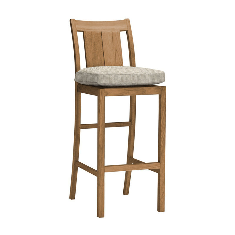 Croquet 30" Patio Bar Stool with Cushion, No Welt, Natural Teak, Natural White