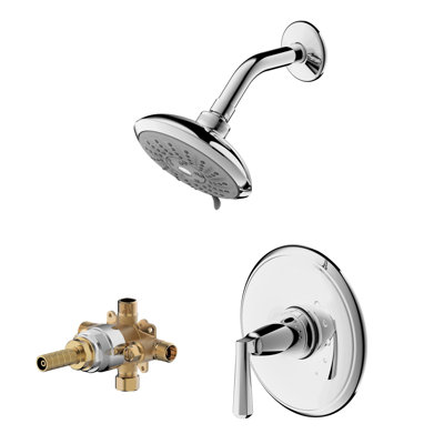 Garniture de douche Z Collection seulement: pomme de douche ronde de 5,5 po, ensemble de poignées simples et soupape brute incluse - chrome poli