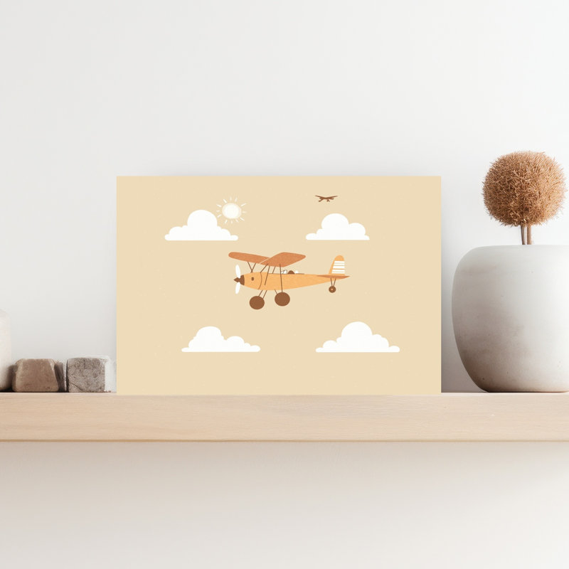 Mignon vol bi-avion rétro, paysage lunatique rétro, art mural, H 12 po x l 18 po