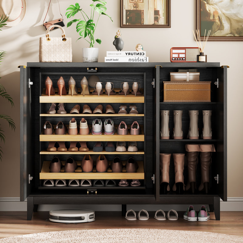 5-Tier Shoe Cabinet with Rotating Shoe Rack and Adjustable Shelves, Freestanding Shoe Storage Cabinet, Black