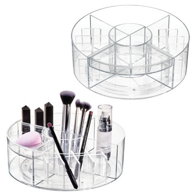 Rotating Makeup Organizer with Dividers and Lipstick Holders - Storage for Nail Polish, Serums, or Makeup Brushes