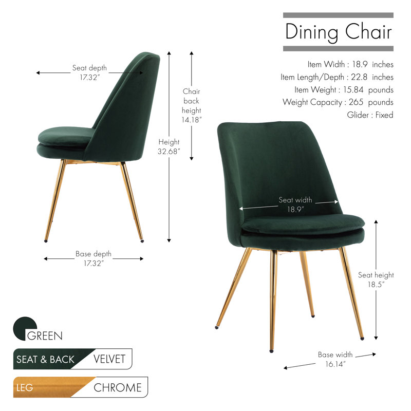 Hadleigh 18.5'' H Velvet Upholstered Side Chair, Green