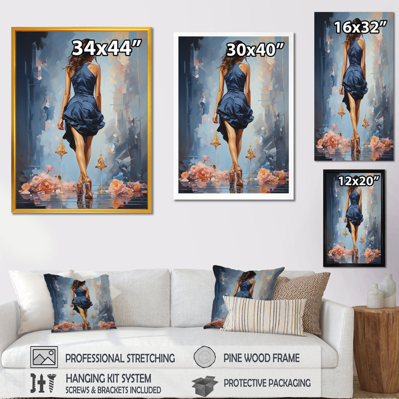 "Blue Glamour Gait", peinture d'art sur toile, Toile tendue, H 32 po x l 16 po