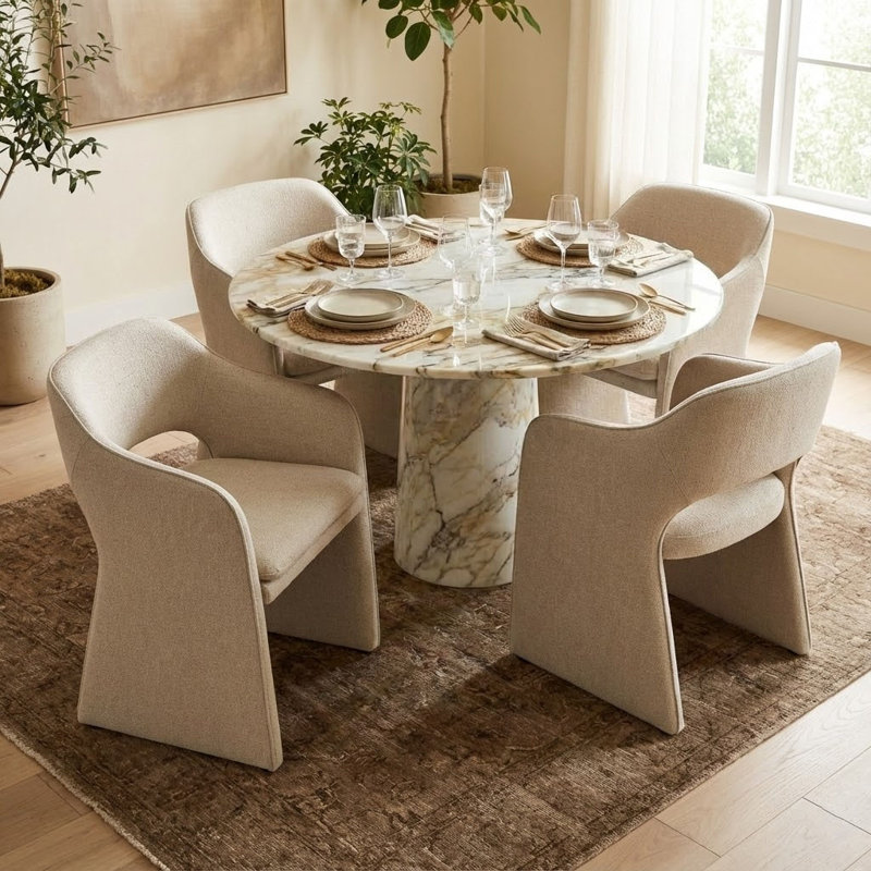 19" Seat Height Upholstered Waterproof Dining Armchair, Beige