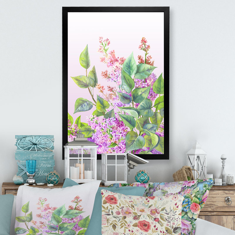 Mauve, fleurs de lilas - reproduction d'art sur toile traditionnelle, Cadre noir, H 20 po x l 12 po x P 1 po