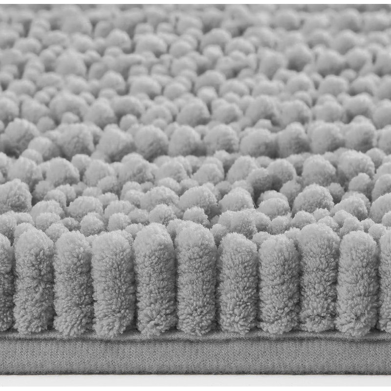 2 Piece Set Soft Cozy Plush Chenille Bath Mat Bathroom Rug, Gray