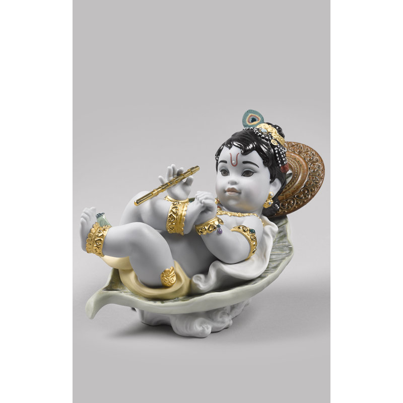 Krishna on Leaf Figurine