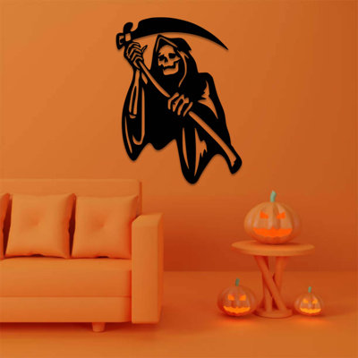 «Grim Reaper», art mural en métal - décor de fantaisie gothique - conception de silhouette de faucheuse de mort - art mural foncé, sculpture en métal industrielle moderne - décoration sur le thème de l'horreur - pièce d'art audacieuse