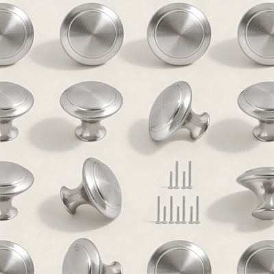 30Mm Matte Silver Cabinet Knobs And Drawer Pulls, 18-Pack Round Stainless Steel Hardware With Screws For Kitchen, Dresser, And Furniture