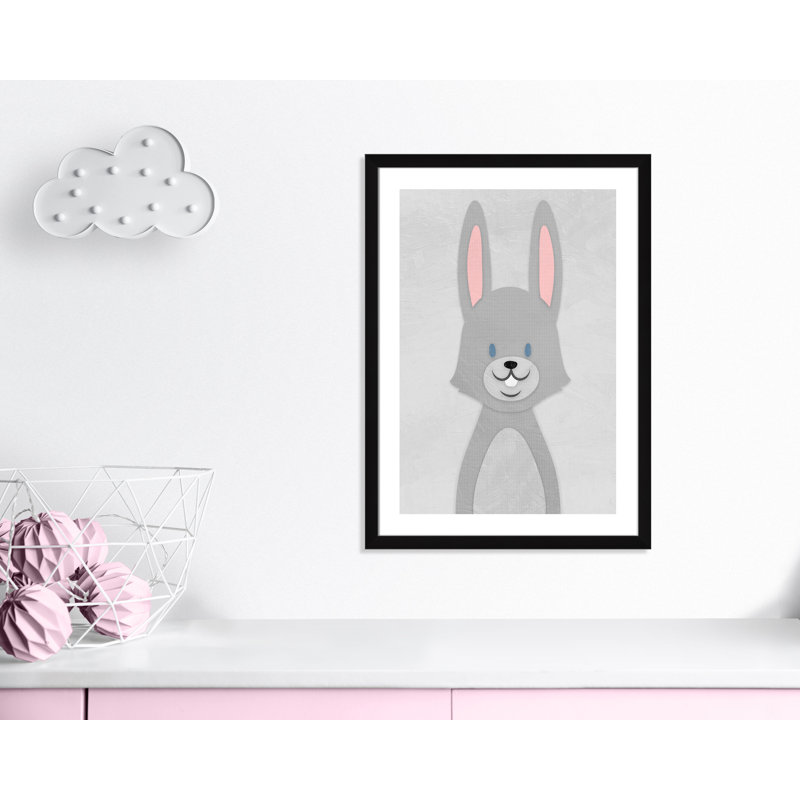 Art de lapin joyeux, H 34,5 po x l 24,5 po x P 0,6 po, Encadré plat noir