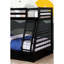Lit simple superposé au dessus d'un lit double transitionnel noir, structure en bois massif, deux tiroirs, lit attaché et sur rails avec style, cadre,