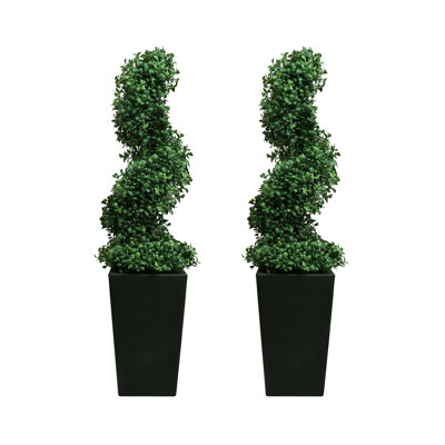 Topiaire de buis artificiel en pot noir (ensemble de 2) - Arbres topiaires en spirale résistants aux UV pour la décoration intérieure