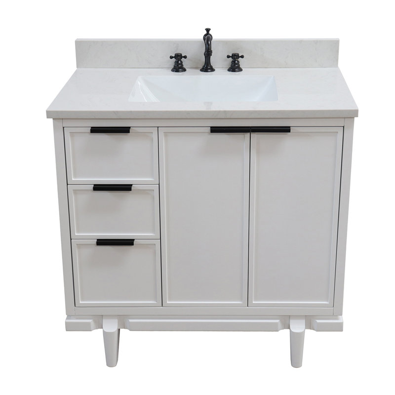 37'' Single Bathroom Vanity with Engineered Stone Top, White