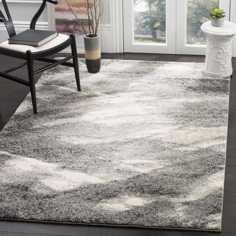 Tapis gris et ivoire abstrait Kruse, Rectangulaire 3 pi x 5 pi, Grey