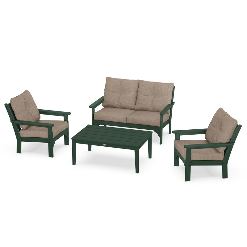 Vineyard 4-Piece Deep Seating Set, Green, Spiced Burlap