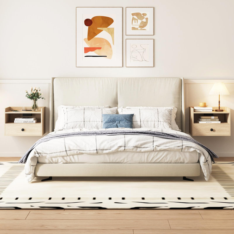 Floating Nightstand Set With Charging Station - Modern Wall Mounted Bedside Tables With Drawer & Usb Ports - Space-Saving Set Of 2