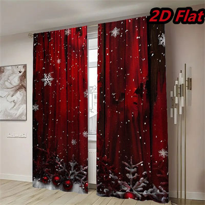 2Pcs rideaux de fenêtre de décor de Noël scène d'hiver imprimé rouge avec flocon de neige festif conception de chambre obscurcissant panneaux pour salon chambre à coucher maison