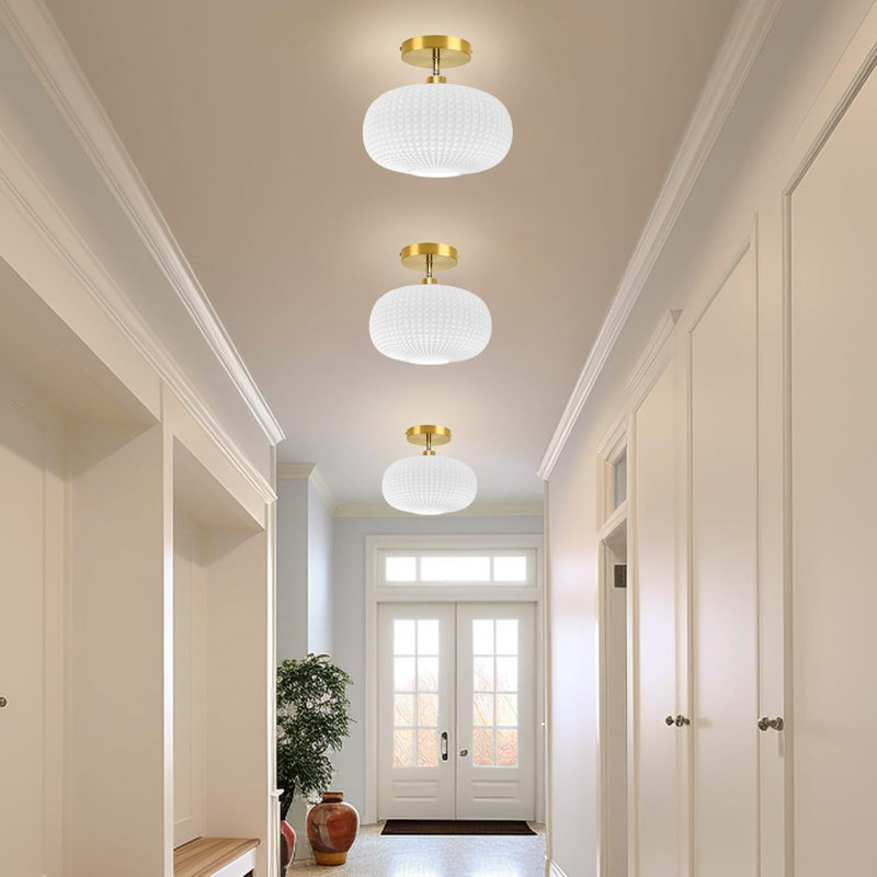 Plafonnier semi-encastré, plafonnier en verre opalin, plafonnier de cuisine, luminaires pour plafonds inclinés, luminaire scolaire, plafonnier de style années 50 pour véranda ou chambre