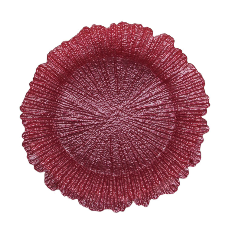 Reef Pink Glass Charger Plate 13"D, Pink