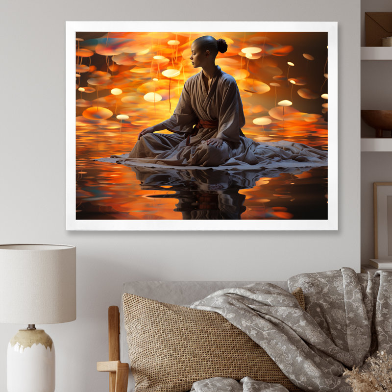 Vipassana Insight Meditation I - art mural sur toile méditation, Cadre simple blanc, H 24 po x l 32 po x P 1 po
