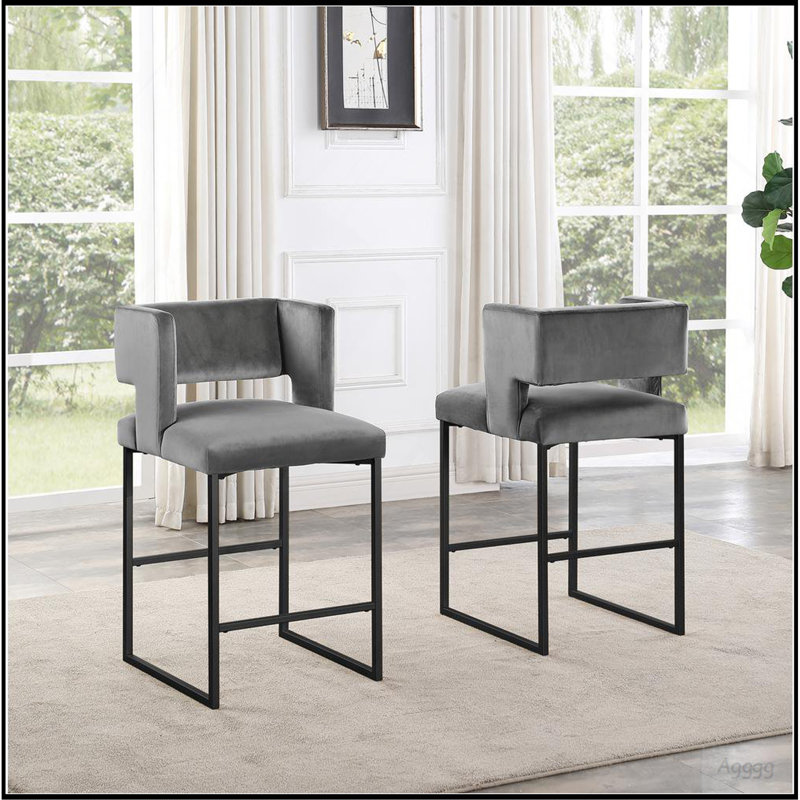 Ensemble de 2 tabourets de comptoir 27 po Modern, Noir + gris, Black