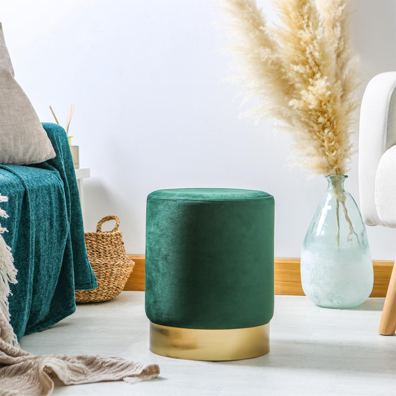 Harbour Housewares - Round Velvet Pouffe - 29 x 36cm, Green