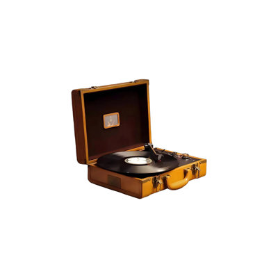 Lecteur de disques 14,09 po en cuir brun rétro avec haut-parleur Bluetooth intégré et lecture de CD