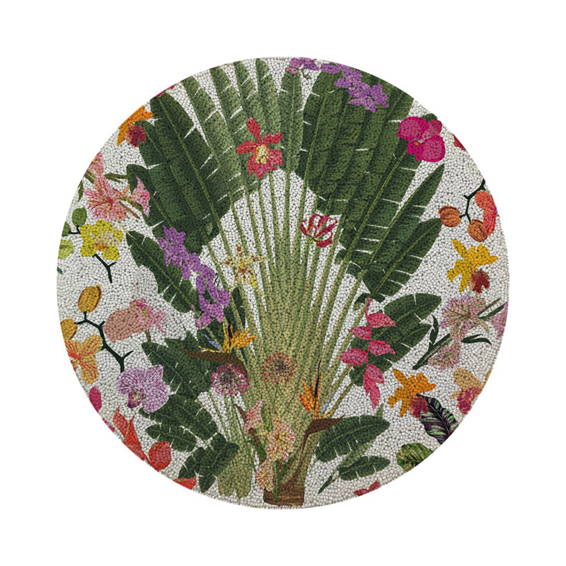 Fantasy Tropical Vegan Leather Round Beaded Placemat