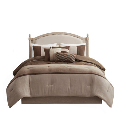 7 Piece Faux Suede Comforter Set Brown Queen