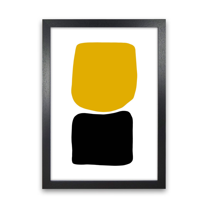 Mustard And Black Abstract Stones 3 by Pixy Paper - Print, 42cm H x 29.7cm W x 3cm D, Black Framed