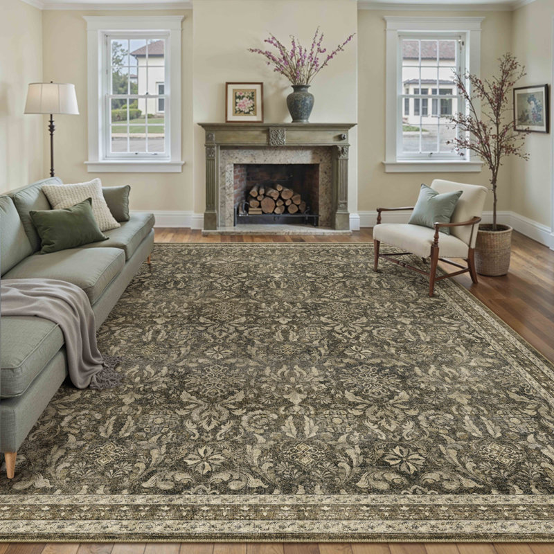 Lares Machine Washable Vintage Area Rug With Non-Slip Backing, Rectangle 8' x 10'