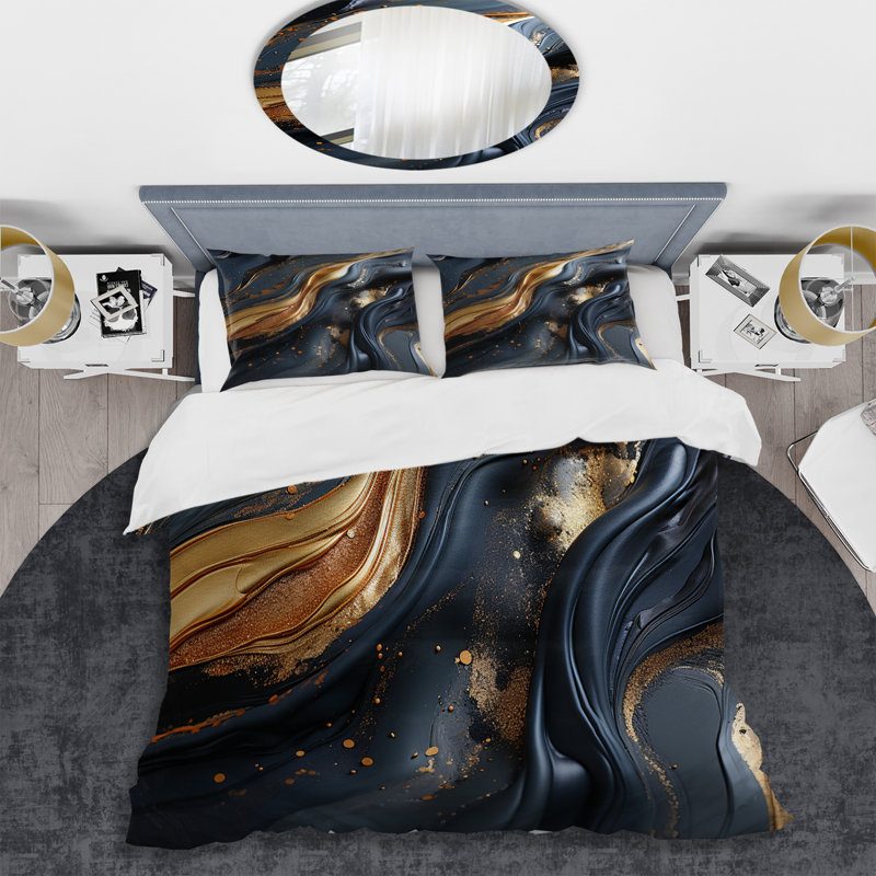Ensemble de housse de couette en marbre Gold and Grey Volcano Fusion IV - Abstract