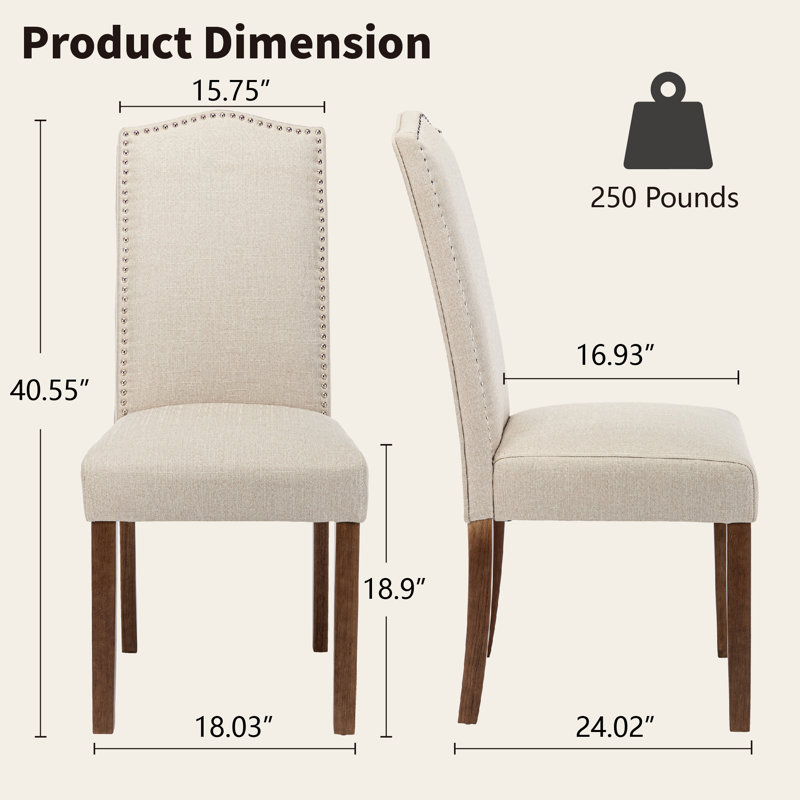 Chaise de salle à manger à dossier plein et garniture cloutée Rucha, Beige