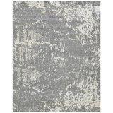 Hand Knotted Abstract Area Rug in Ivory/Light Gray