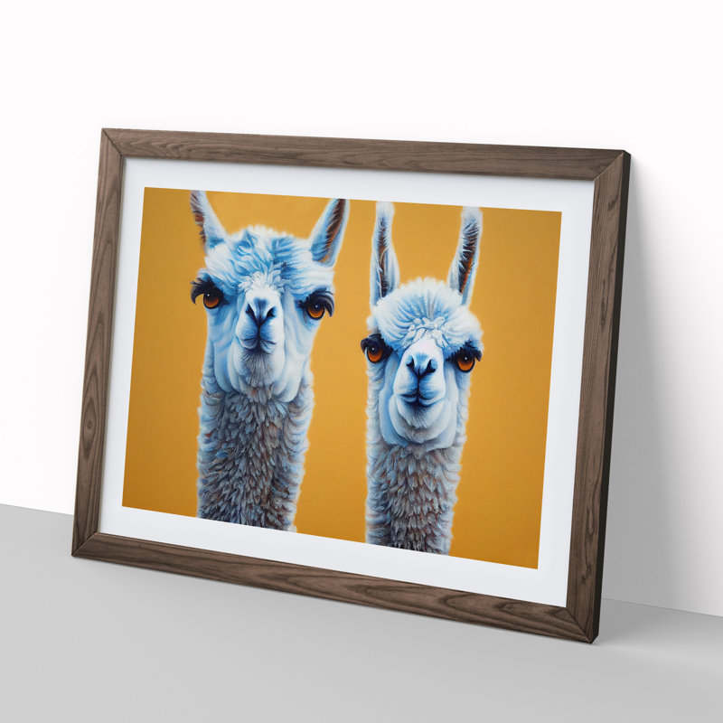 Soulful Llamas - Framed Print, 34cm H x 46cm W x 2cm D, Walnut