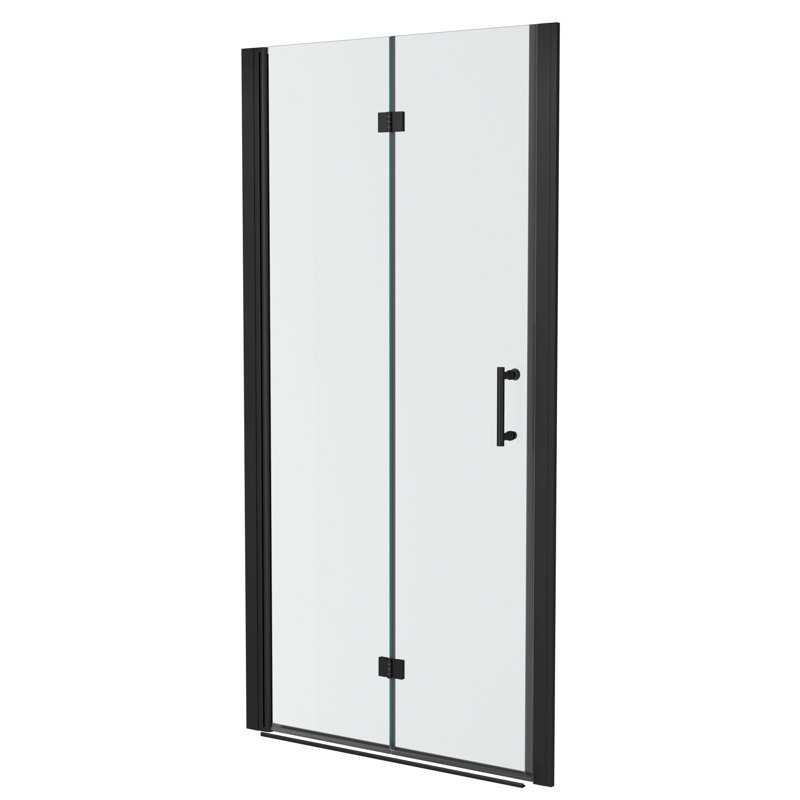 Fold Frameless Shower Door With Tempered Glass, Black