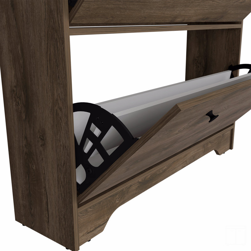Range-chaussures H 46 po, une tablette de rangement ouverte, deux tiroirs de rangement internes, deux portes