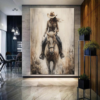 Riding Picture Frame Wall Decor, Western Mural, Country Home Decor, Wild Horse Art, Art Gift, Ideal Gift For Bedroom, Living Room, Or Hallway (Framed,Wrapped Canvas,16 * 24Inch)