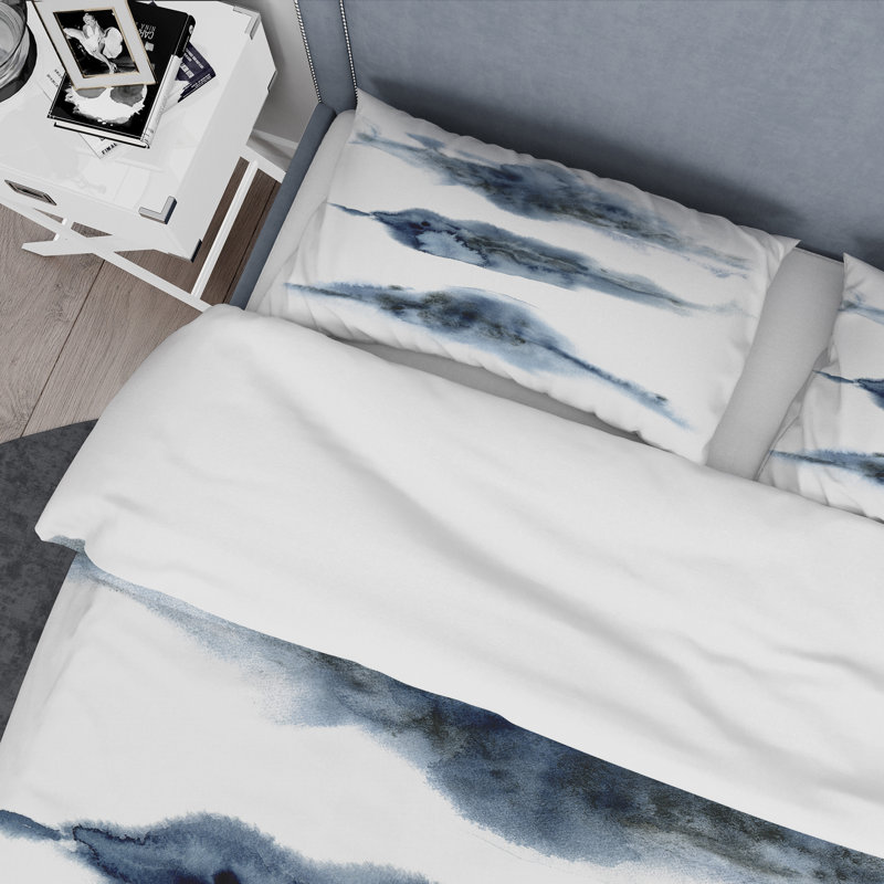 «Abstract Of Dark Blue Clouds VII» - Ensemble de housse de couette moderne - Microfibre de polyester