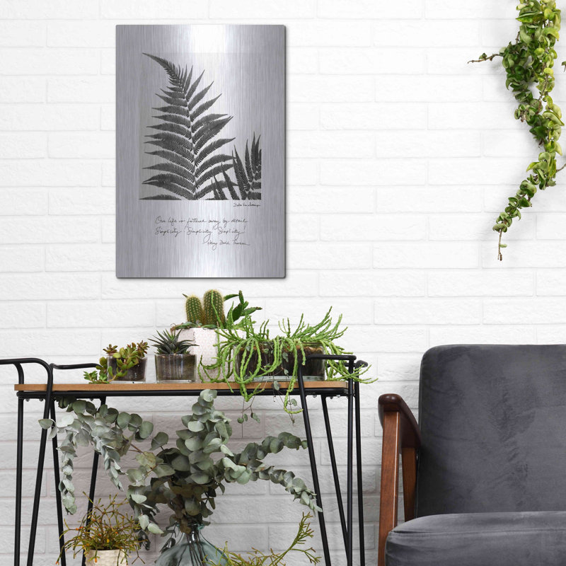 August Grove® «Delicate Fern v2» par Debra Van Swearingen, art mural en métal, H 16 po x l 12 po