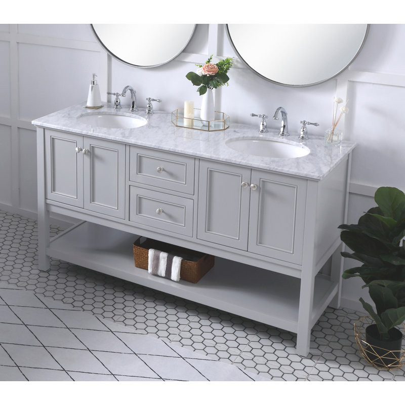 Bonsai 60'' Double Bathroom Vanity with Carrara Marble Top, Gray