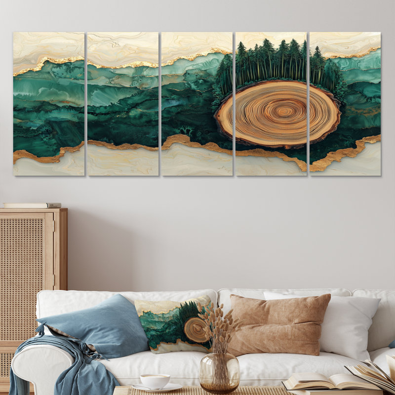 Paysage de forêt de pins dans une glissoire en bois III - Art mural arbre - ensemble d'art mural traditionnel, 5