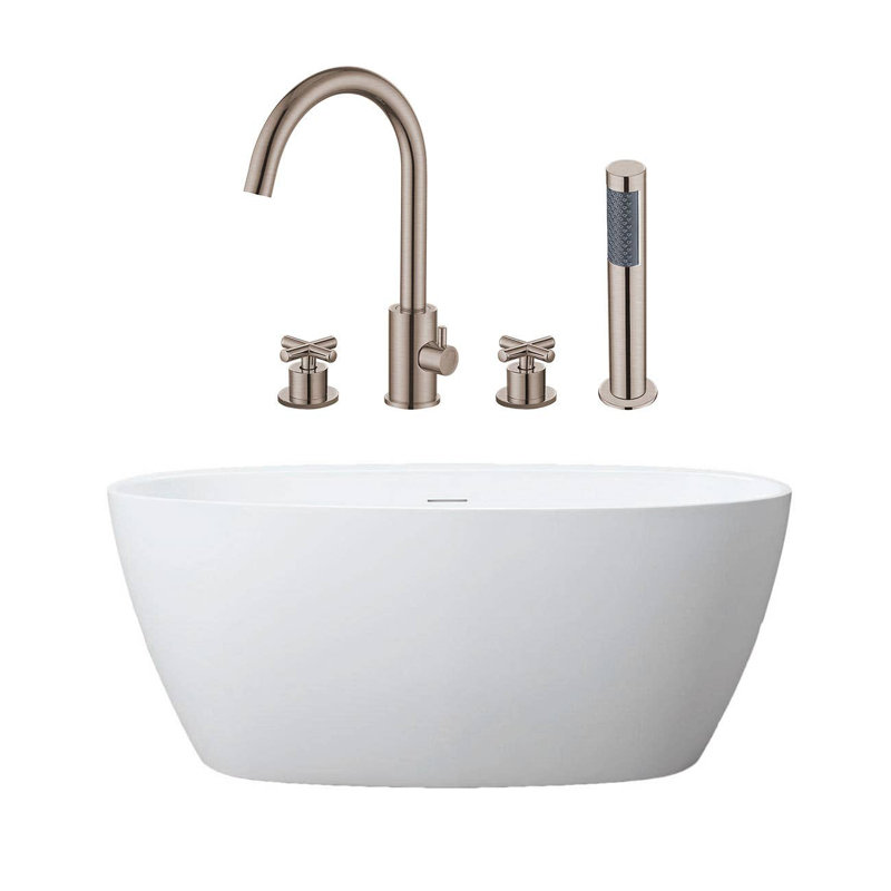 x 31.50'' Bathtub with Faucet, White/Brushed Nickel Drain/Fixtures