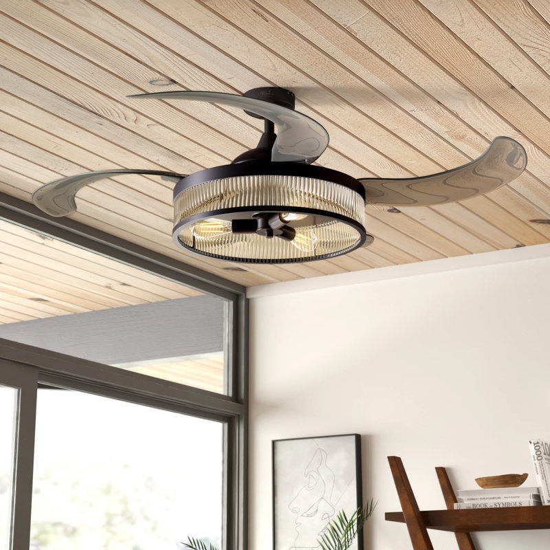 Corbelle 48" Retractable Blade Ceiling Fan with Light and Remote, Modern Fandelier Ceiling Fan, Patented Design Technology, Stronger Thicker Blades, Antique Black