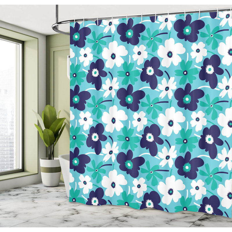 East Urban Home Aqua Shower Curtain Spring Flowers Multicolor, 84"H x 69"W