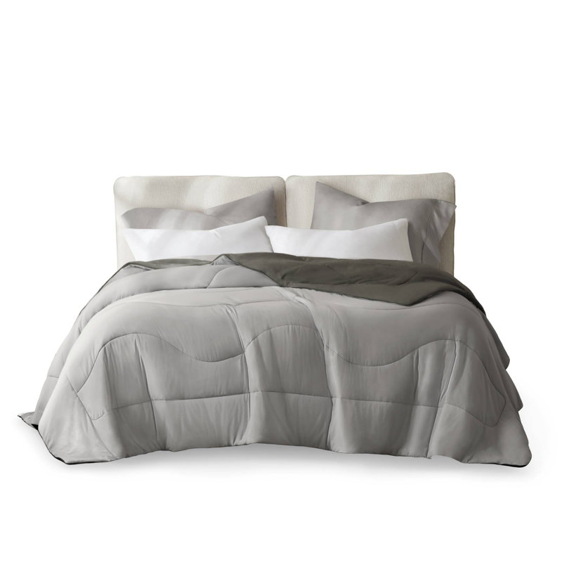 Reversible Tencel Bedding Sets, Gray Comforter, Oversized And Breathable